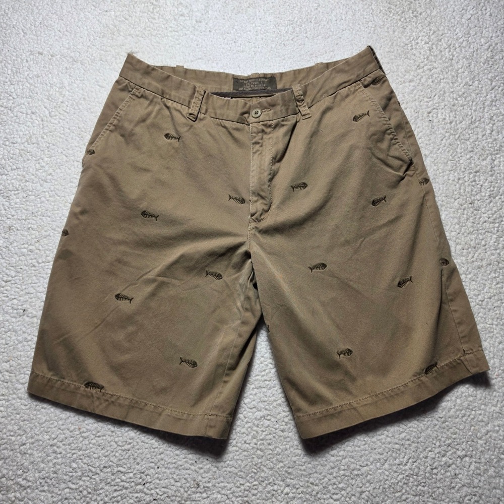 Old Navy Surplus Company Mens 36 Khaki Chino Shorts Fish Bone Embroidered Cotton